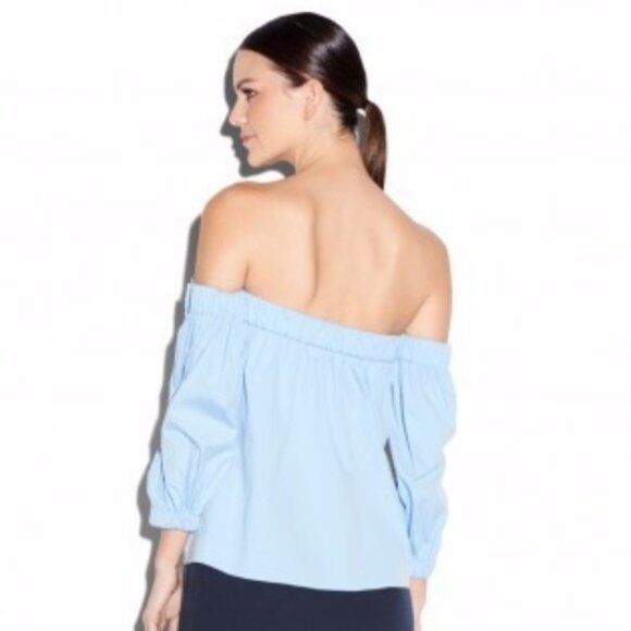 Milly Off-Shoulder Blouse Cotton Poplin Sky Blue Small - Picture 1 of 9